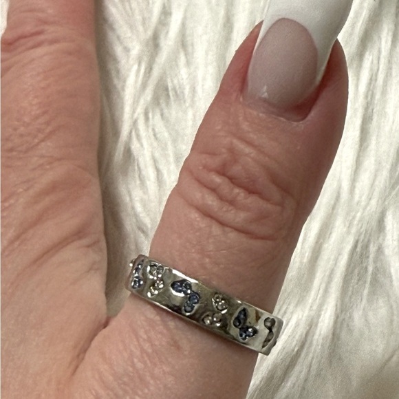 Ring Butterflies Silver Tone with Blue and Clear Crystals Size 10 - Picture 3 of 6